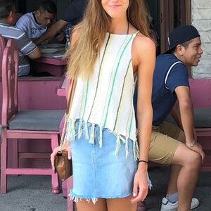 Cupcakes and Cashmere Striped Knit Tassel Tank | XS
